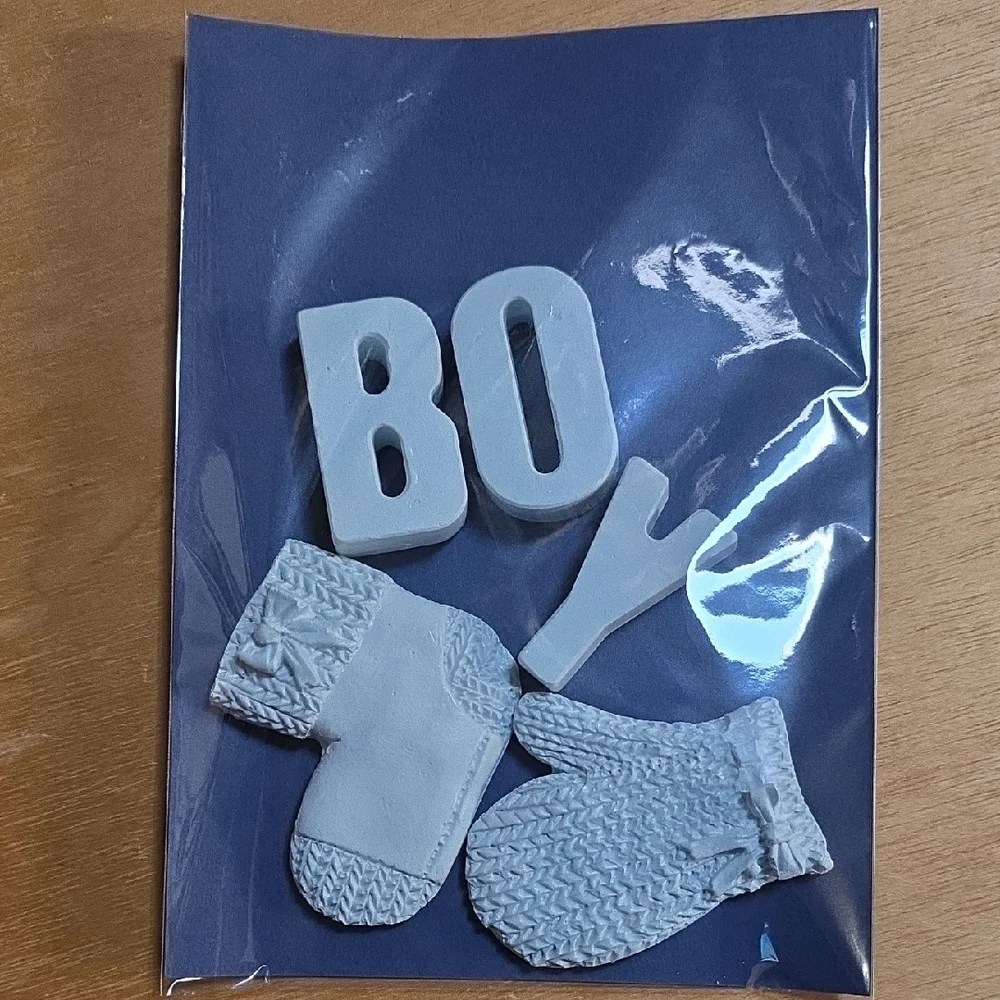 Finished “BOY” Baby Shower Plaster Set – Ready to Use | Sealed & Colored Pastel